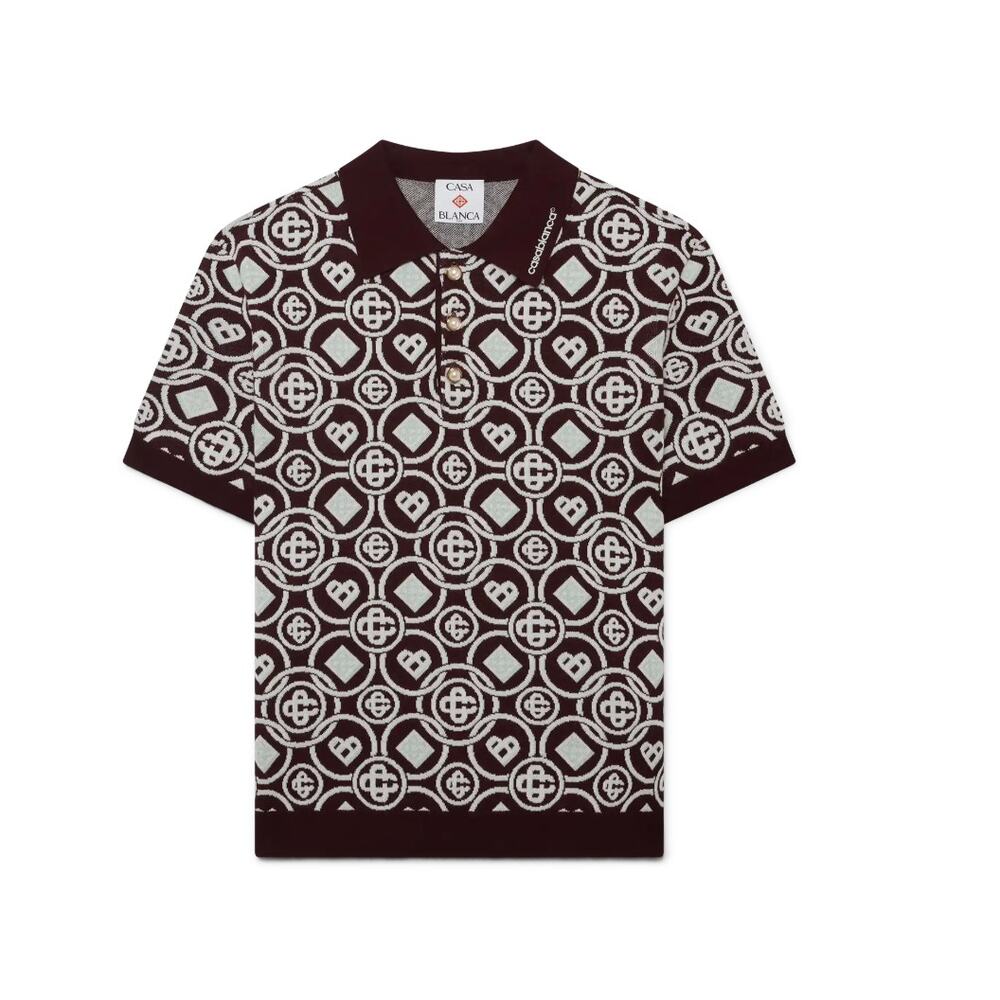 Casablanca Cotton Knit Polo shirt Men Size L Monogram NEW $570 SRP
